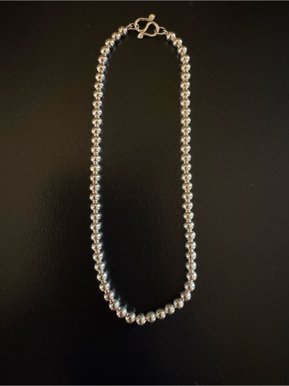 Men's Silver Bead Necklace with Spring Clasp